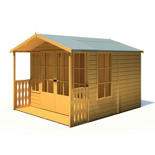 Shire Delmora 8x10 INC Verandah Summerhouse Interlock Cladding - Best Shed