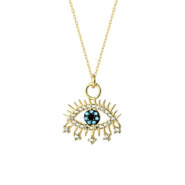 Spero London Evil Eye Earring Blue Eye Eyelash Sterling Silver Pendant Necklace