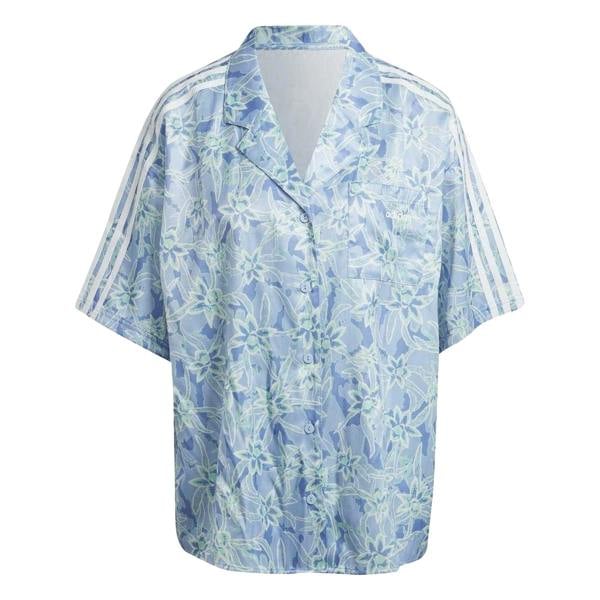 Adidas Womens/Ladies Originals Floral Pattern Relaxed Fit Short-Sleeved Resort Shirt - Blue - 