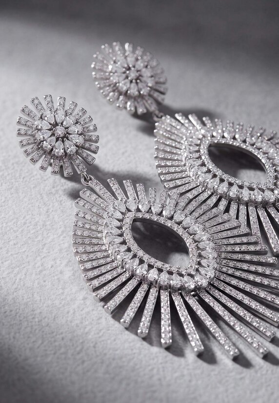 Latelita Geometria Sunburst Statement Drop Earrings Silver