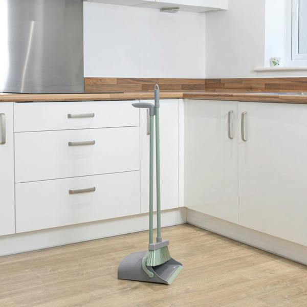 JVL Long Handle Lobby Dust Pan And Brush Set - Grey