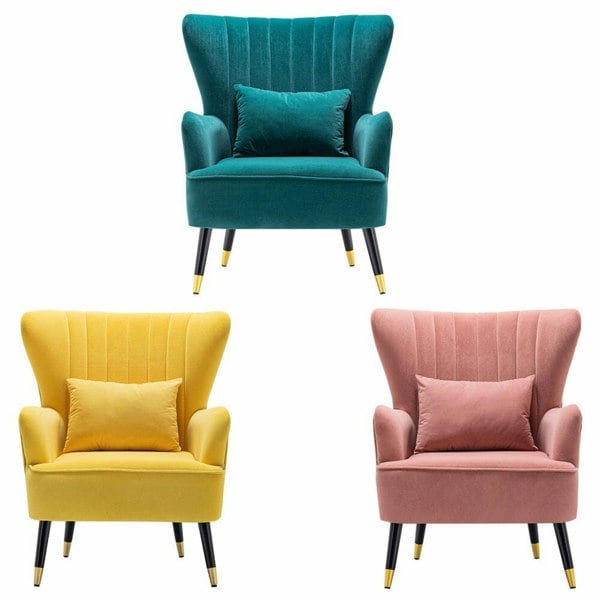 Comfortable Velvet Wingback Armchair with Cushion Wingback Chairs Living and Home