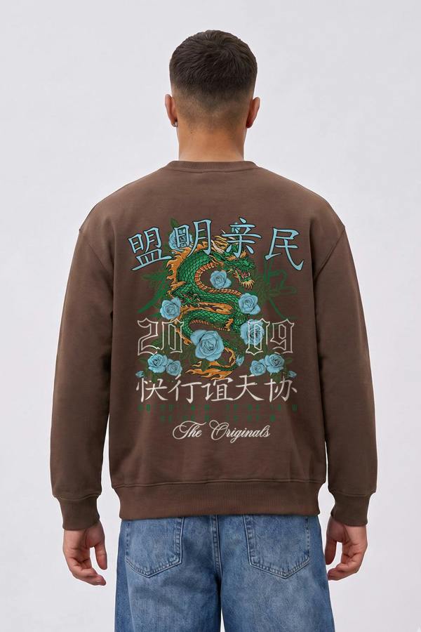 London Attitude Oversized Dragon Graphic Sweatshirt