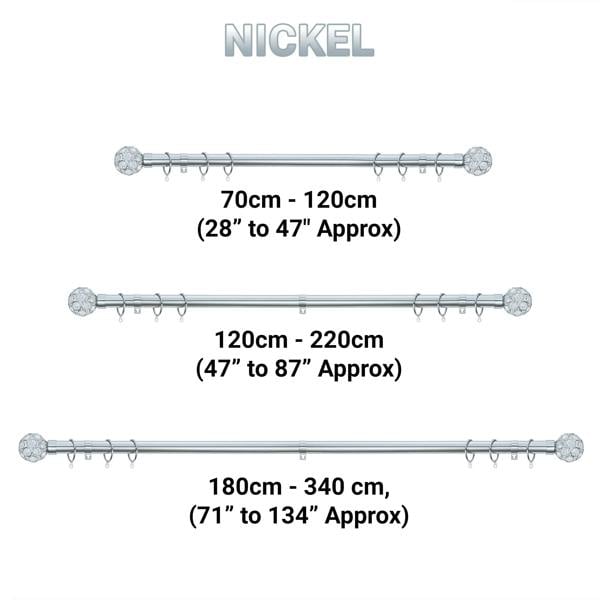 A.Unique Home Beaded Gem Extendable Curtain Pole (25/28mm) (Nickel,70cm - 120cm)