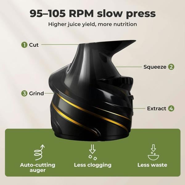 Spector Slow Juicer Cold Press Juice Extractor Quiet Easy Clean Household Black