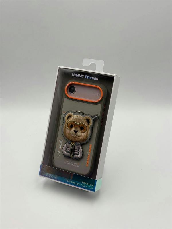 Nimmy Friends Nimmy Cool & Cute 2.0 Bear Case with MagSafe Stand for iPhone 17 Air 6.5" Grey Orange - N-YJKM-CXZJZH-IP17-AIR-011-A