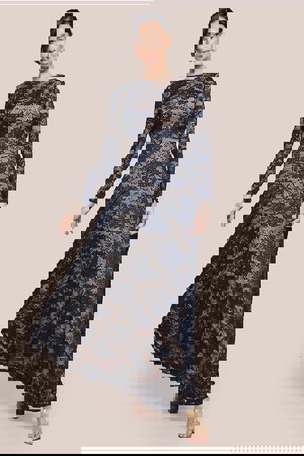 Scalloped Lace A-Line Maxi Dress - Black DR4496