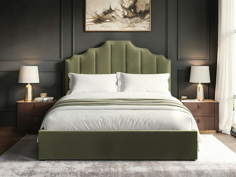 Flair Margot Ottoman Bed Khaki Green Velvet