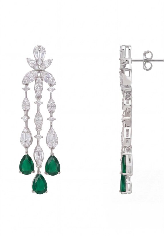 Latelita Duchess Emerald Drop Earrings Silver