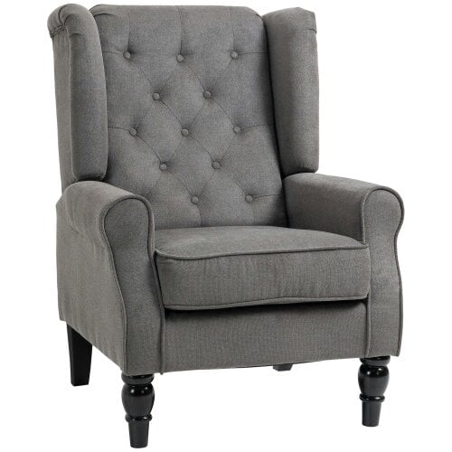 Wyld Haus Keri Molo Snow Flannel Dark Grey Wingback Accent Chair With Button Tufting And Black Legs