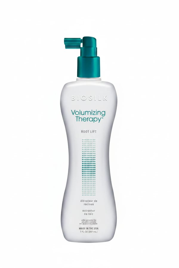 BioSilk Volumizing Therapy Root Lift fuses silk proteins with hair volume complex to strengthen.