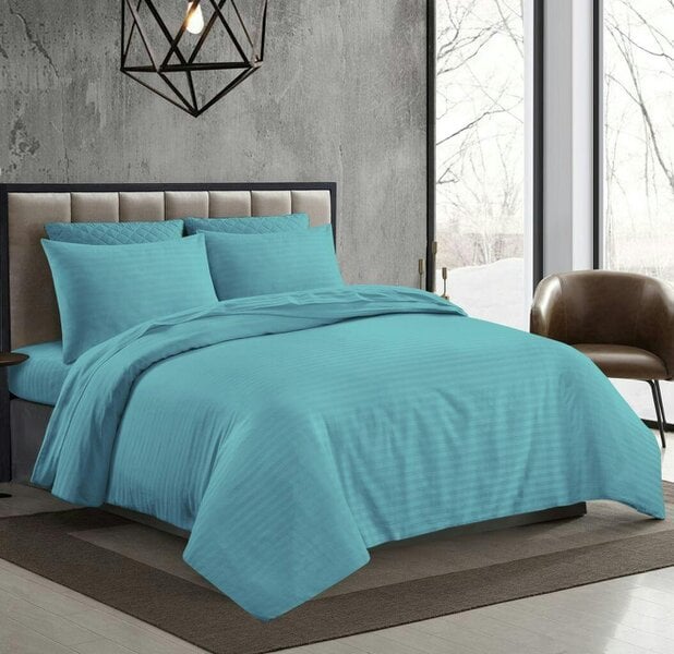 Night Zone 250 Thread Count Stripe Duvet Cover Set – 100% Cotton Hotel Quality Bedding - Aqua