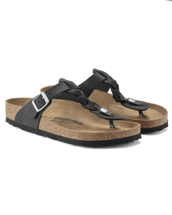 Birkenstock Gizeh Braided Natural Oiled Leather Womens Sandals - Black - CHO - Designer Womens Sandals