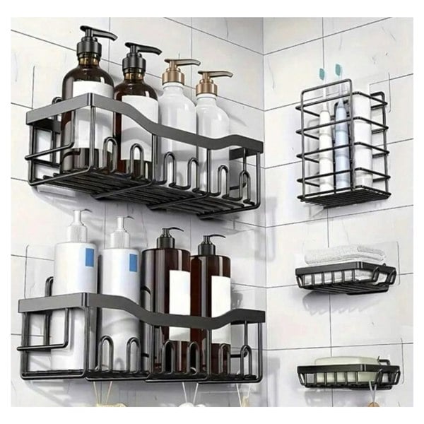 Dragodirect 5-Piece Rustproof Shower Caddy Set with No-Drill Bathroom Organisation System