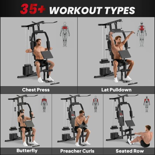 HOMCOM Multi Gym Machine, 45KG Weight Stack, Chest Press & Leg Developer, Black