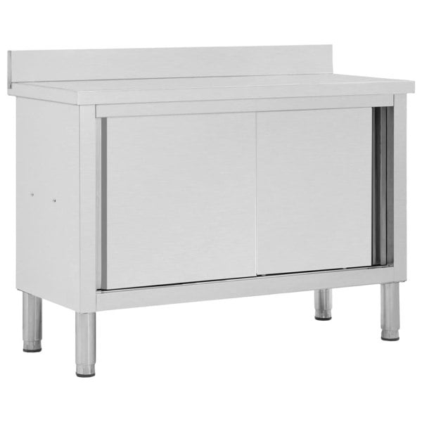 Berkfield Work Table with Sliding Doors 120x50x(95-97) cm Stainless Steel