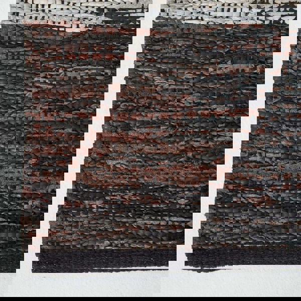 HOMESCAPES Black, Grey & Brown Real Leather Handwoven Cutshuttle Rug