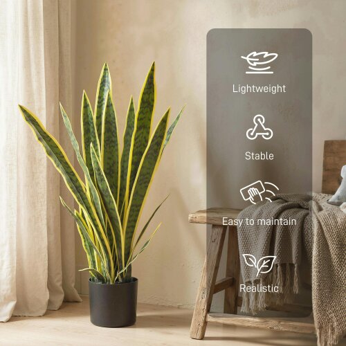 Outsunny Artificial Snake Plant 77 cm 21 Leaves Faux Plant Green Indoor