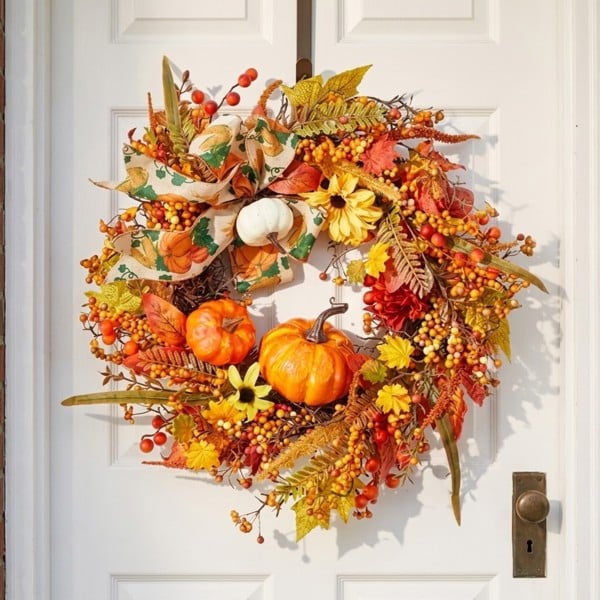 Garden Greatness Halloween Artificial Pumpkin Maple Leaves Wreath