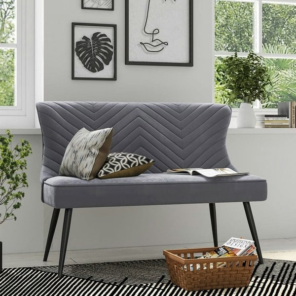 Grey Upholstered Tufted Dining Bench Dining Chairs Living and Home Grey