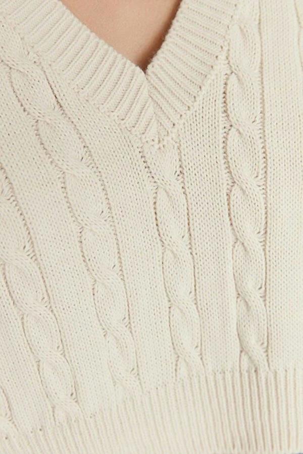 WOVCOR Crop V-Neck Knit Sweater