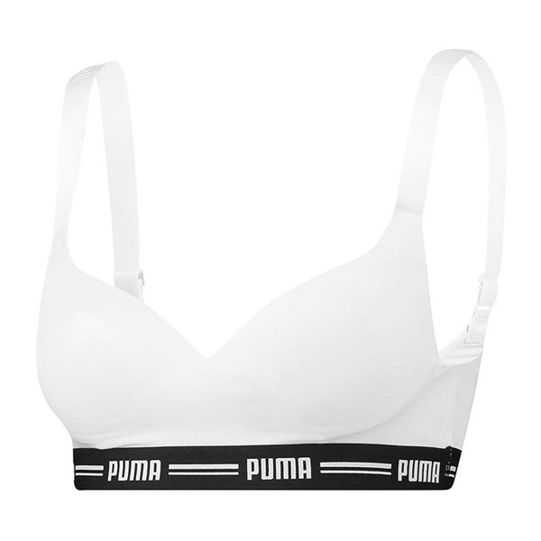 Puma Striped Logo Padded Bra Top, White