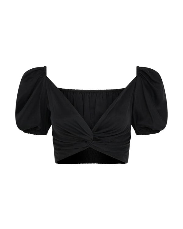 Frolickers Convertible Puff-Sleeve Crop Top - Black