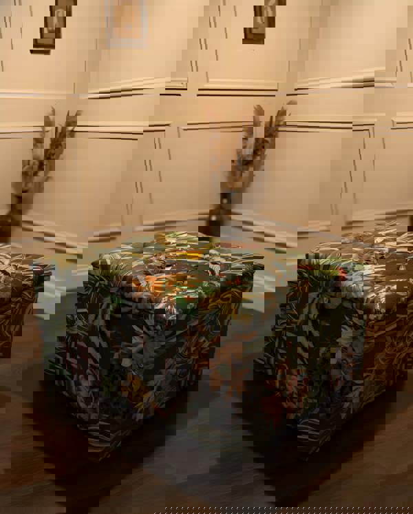 ISTOOLS Premium Green Floral Large Square Ottoman | Storage Footstool Pouffe UK