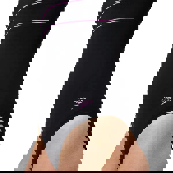 Black Speedo Shaping Contour Eclipse swimsuit with pink accents