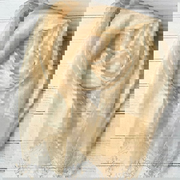 Antonia York Organza Wrap in Cream Silk Crepe & Gold Organza Sophia Tasselled Special Occasion Scarf