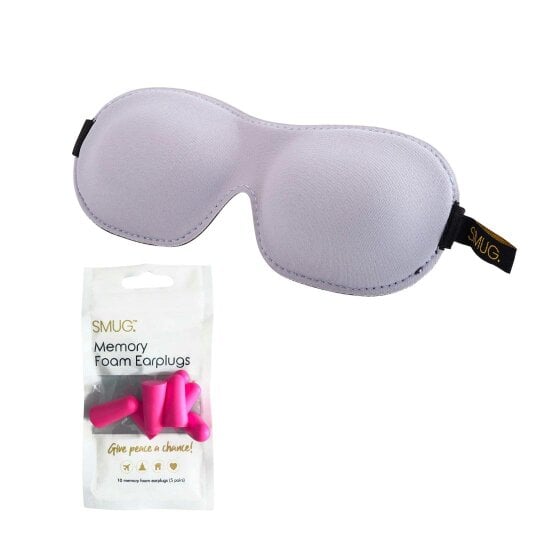 SMUG Contoured 3D Blackout Sleep Mask - Grey - Sleep Mask & Pink Earplugs