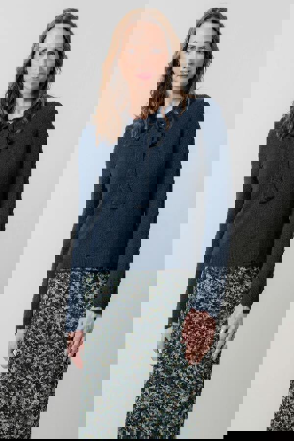 Lily & Me Elise Tie Neck Pointelle Jumper Navy