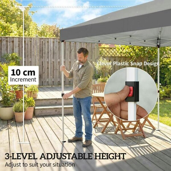 3 x 6 m Pop Up Canopy with UV50+ Protection Garden Gazebo with 6 Sidewalls, Dark Grey