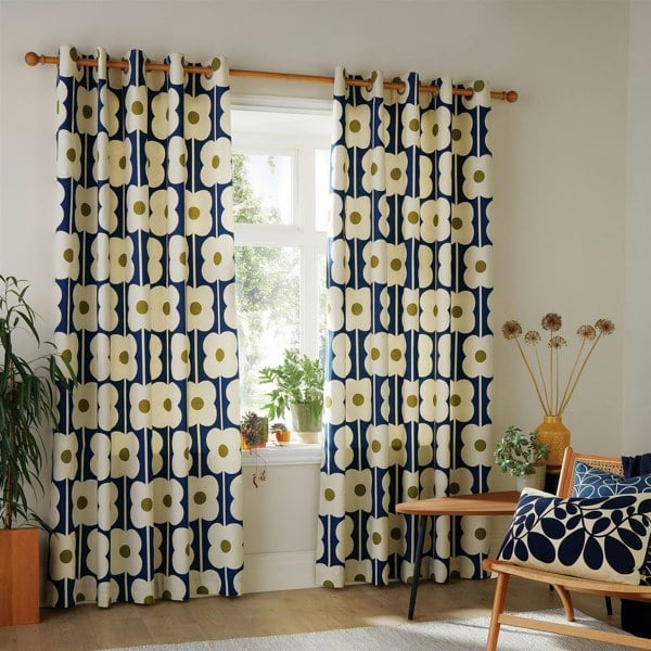 Orla Kiely Abacus Flower Navy Fully Lined Ready Made Eyelet Curtains