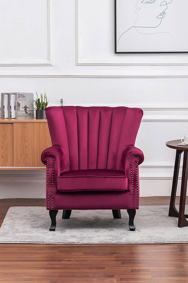 Living and Home Vintage Velvet Wing Back Armchair with Studs