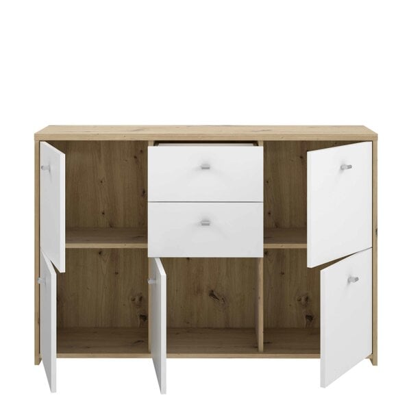 Wyld Haus Willowmere White and Artisan Oak Wood Chest Storage Cabinet 2 Drawers 5 Doors