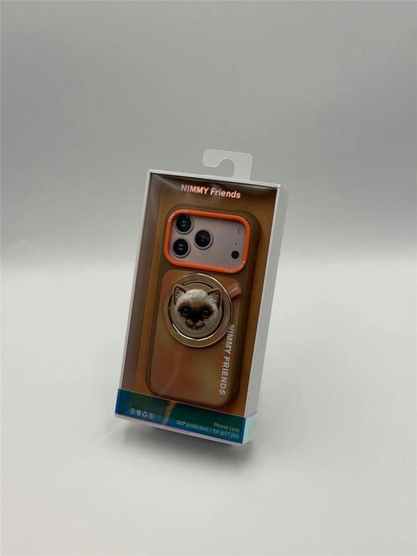 Nimmy Friends Nimmy Big Eye Cute Pet Siamese Cat Face Case with Detachable MagSafe Grip for iPhone 17 Pro 6.3" Brown Orange