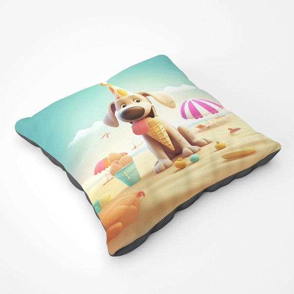 Warren Reed Dog On A Beach Holiday Floor Cushion