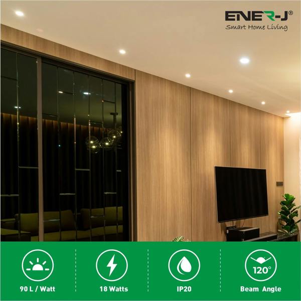 ENER-J 18W Recessed Round LED Downlight Mini Panel 220mm Diameter, 205mm Hole Size, CE Driver, 20000 Hours Long Life | Single pack - 6000K