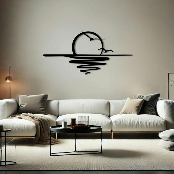 Decortie Sunset Horizon and Birds Metal Line Art Wall Decor 120x58