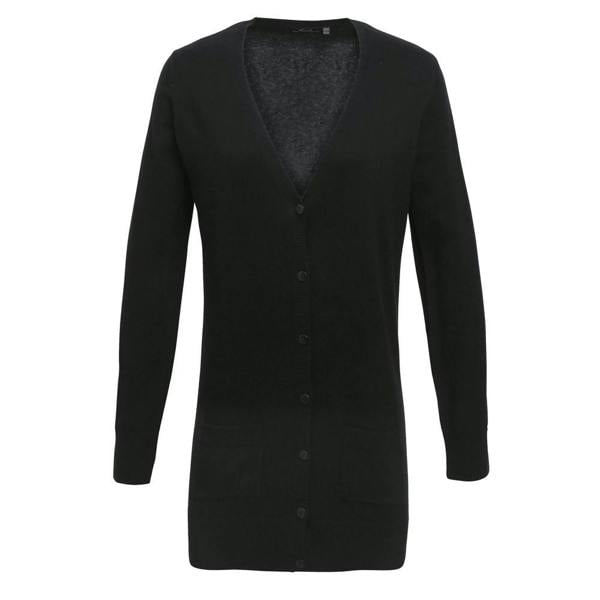 Premier Womens/Ladies Longline V Neck Cardigan - Black