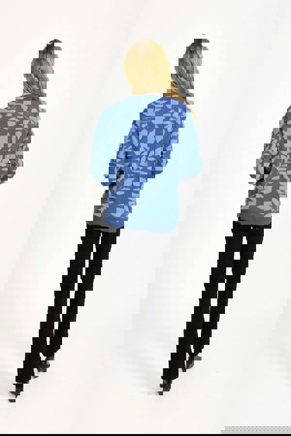 Mudflower Leaf Print Fluffy Yarn Jumper