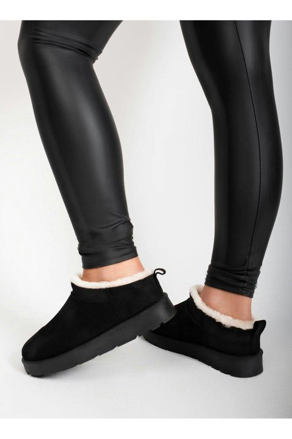 Elvaya Faux Suede Fluffy Lined Ankle Boots - Black