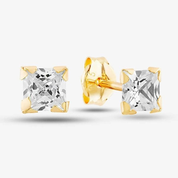 T. H. Baker 9ct Yellow Gold Cubic Zirconia Square Stud Earrings 1.58.6979
