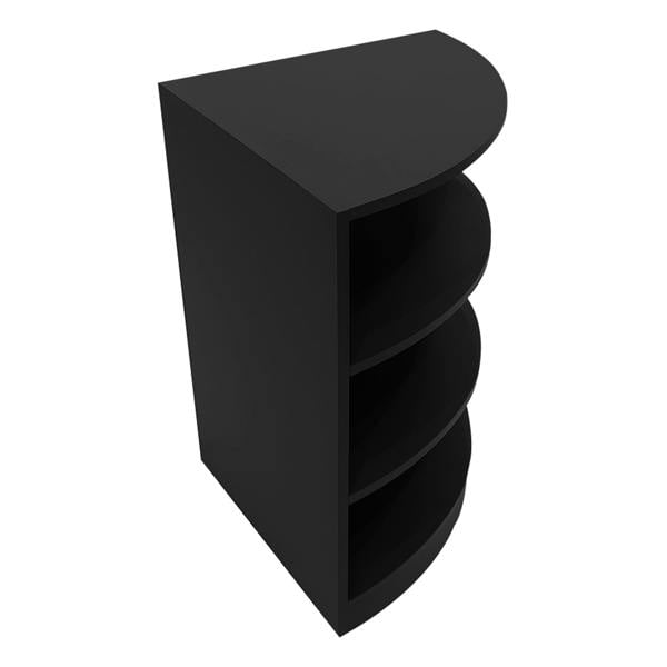 Sagittarius LED Shop Counter Set in sleek black, featuring a modern curved design with four spacious shelves for display and storage