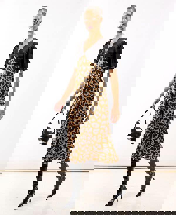 Leopard Printed Satin Midi Dress