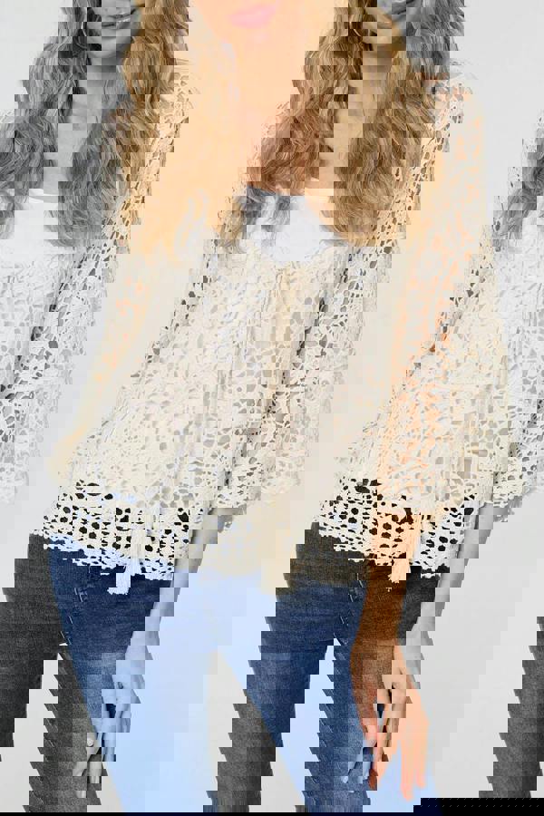 Cream | Semi Sheer Crochet Relaxed Top