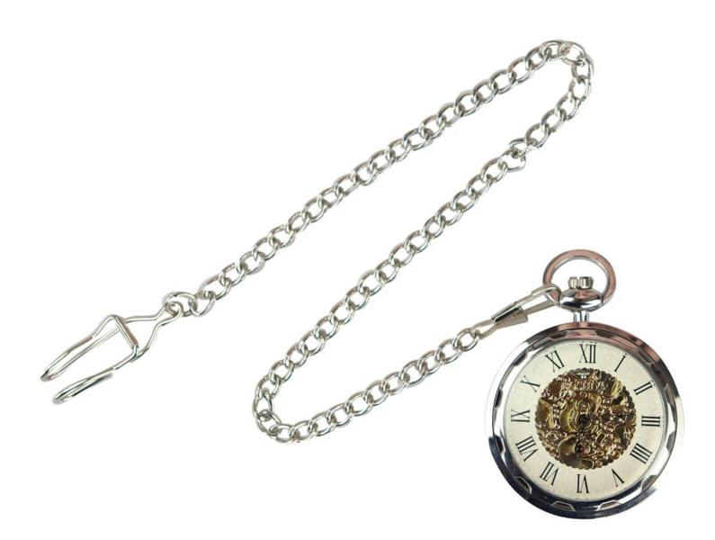 TruClothing Silver Pocket Watch Mechanical Peaky Blinders Hunter Automatic