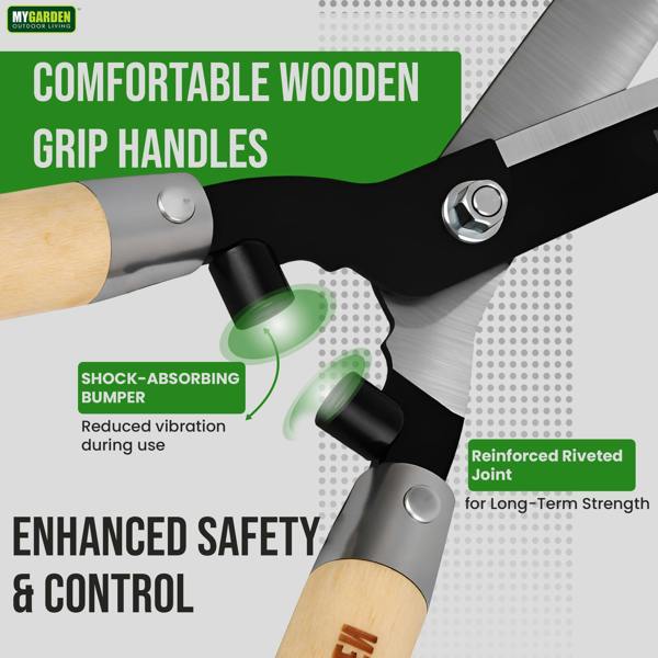 My Garden Outdoor Living My Garden Wooden Handle Hedge Shears 50 cm - Shear for Gardening with Hardened Carbon Steel Blade 3mm - Lightweight Durable