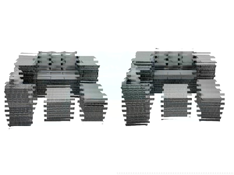 Fimous Outdoor Coffee Table Sofa Armchair Set with Side Table Big Stool Garden Furniture Set Dark Grey Mixed